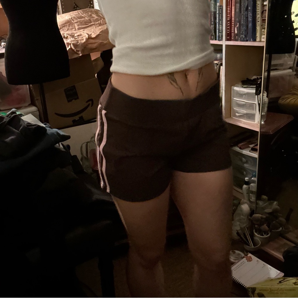 comfy brown and pink striped shorts
